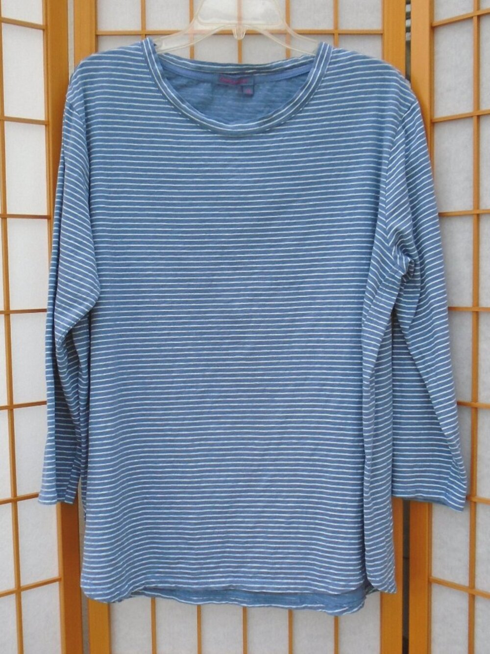 FRESH PRODUCE 1X blue Catalina Top Pinstripe 3/4 Sleeve Tunic Deep Dive